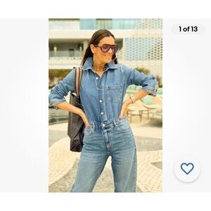 Zara NWT Cotton & Lyocell Denim long Sleeve Button Front Jumpsuit Union Suit NWT
